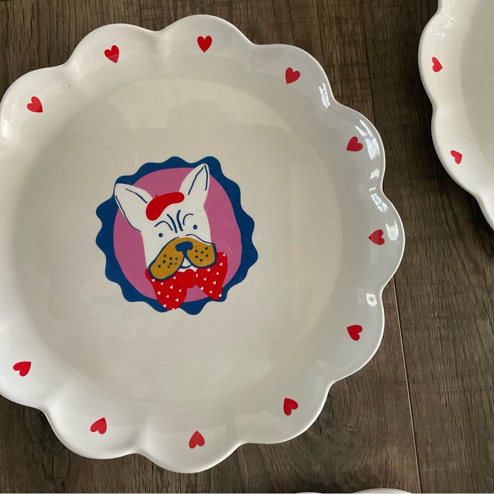 “Pillowfort” melamine plates, new from Target, set of 4, dog with beret